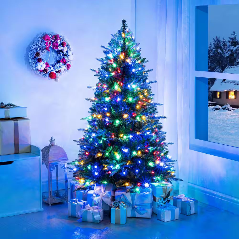 7.5 Ft Prelit Multi-Color Artificial Christmas Tree with Controller, 2258 Branch Tips, 700 Colorful Lights and Stand