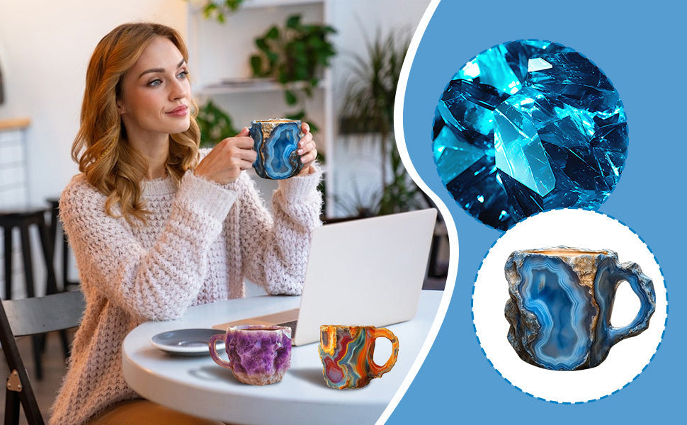 Colorful Onyx Crystal Coffee Mug - 13.53oz Stainless Steel Cup with Handle, Dishwasher Safe, Perfect for Coffee & Tea Lovers