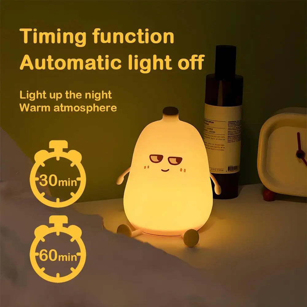 LED Pear Fruit Silicone Night Light 7 Colors Dimming Touch USB Rechargeable Cartoon Bedside Lamp Bedroom Decor Cute Kid Gift