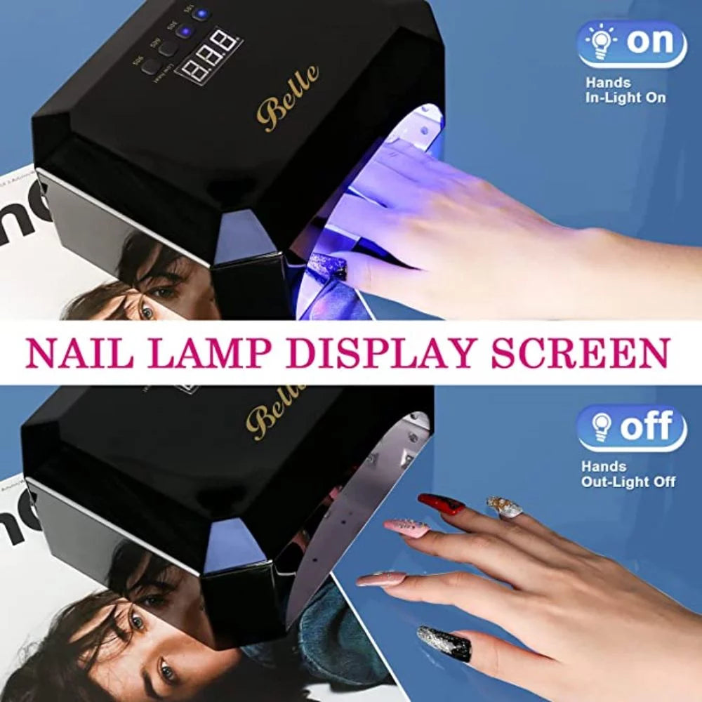 Belle Cordless UV LED Nail Lamp, 54W Gel Dryer with Auto Sensor & Timer for Acrylic Nails - Black