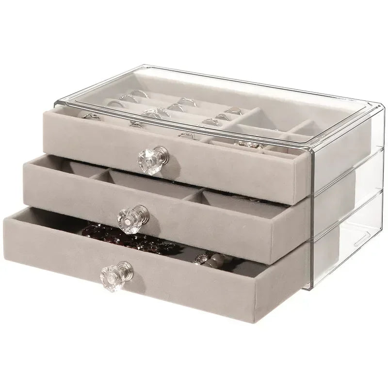 Acrylic Velvet 3-Drawer Jewelry Organizer