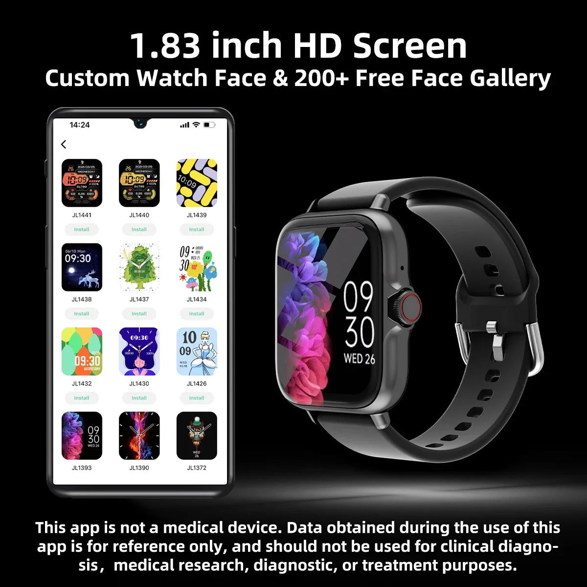 1.83'' Waterproof Smart Watch with Message Answer Call For iPhone Android