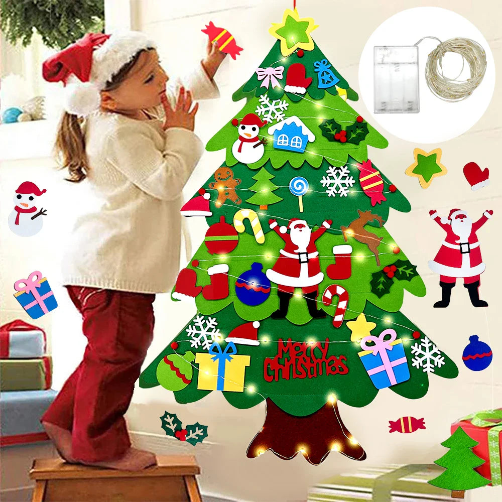 DIY Felt Christmas Tree Christmas Decoration for Home Navidad 2022 New Year Christmas Ornaments Santa Claus Xmas Kids Gifts