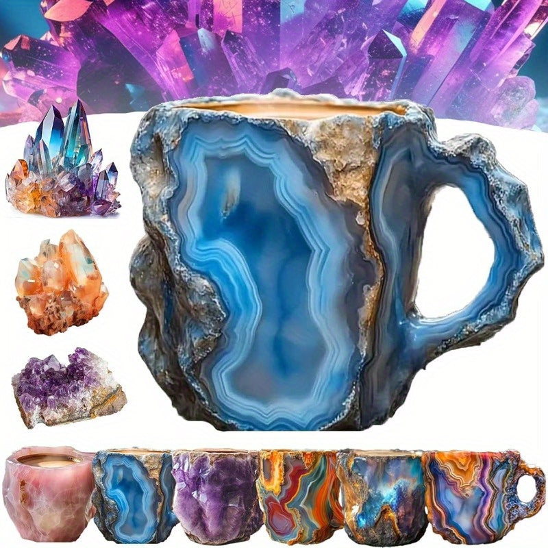 Colorful Onyx Crystal Coffee Mug - 13.53oz Stainless Steel Cup with Handle, Dishwasher Safe, Perfect for Coffee & Tea Lovers